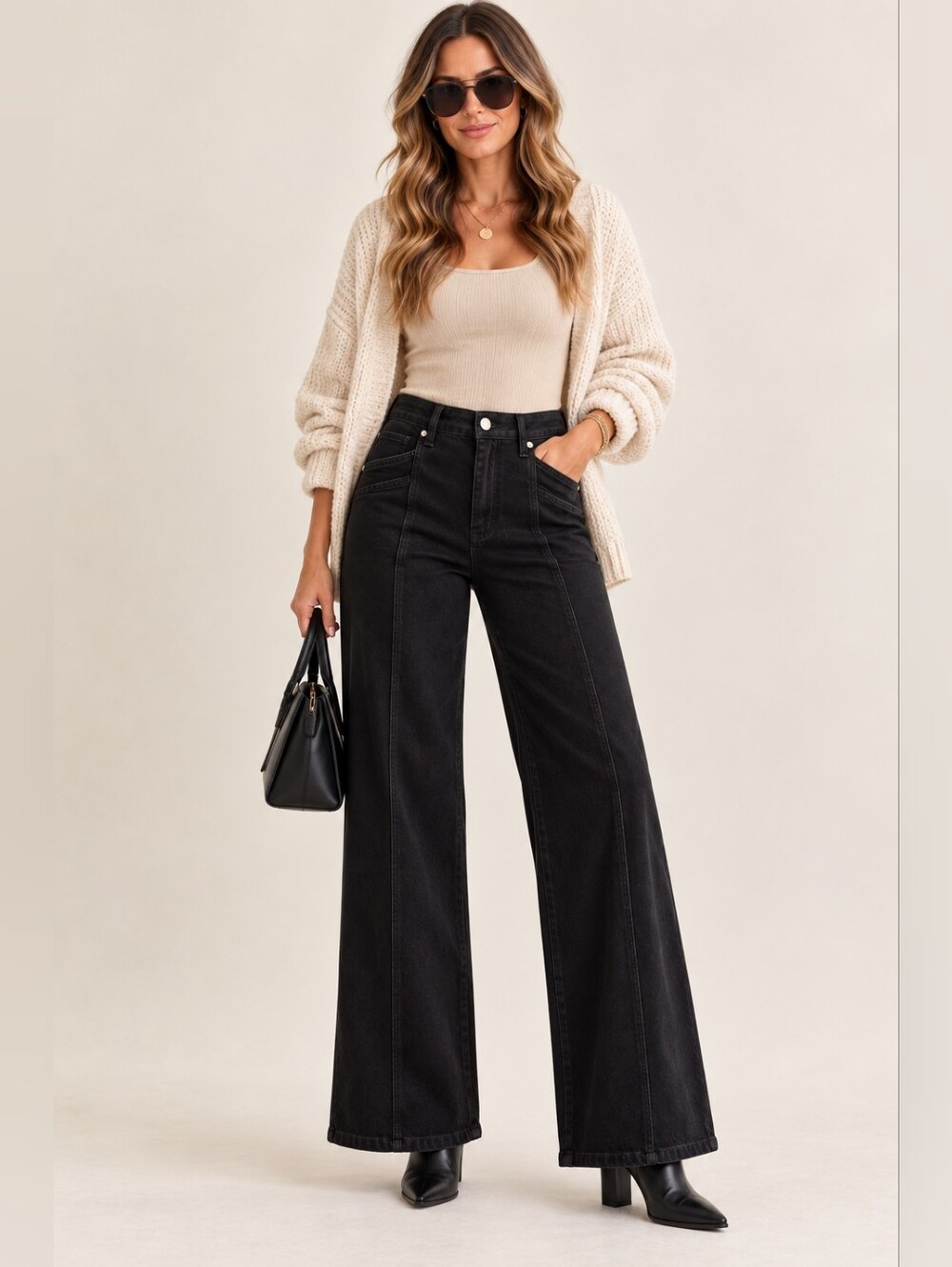JUDY BLUE Women's Retro Wide Leg Jeans Seam Patc Black Neutral Classic 5/27 NEW
